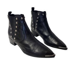 Marc Fisher Mlyentia Studded Black Leather Pointed Toe Western Ankle Boot 6